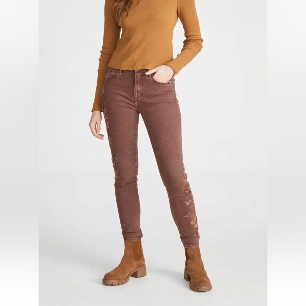 NWT Driftwood Free People Embroidered Brown Denim Pants